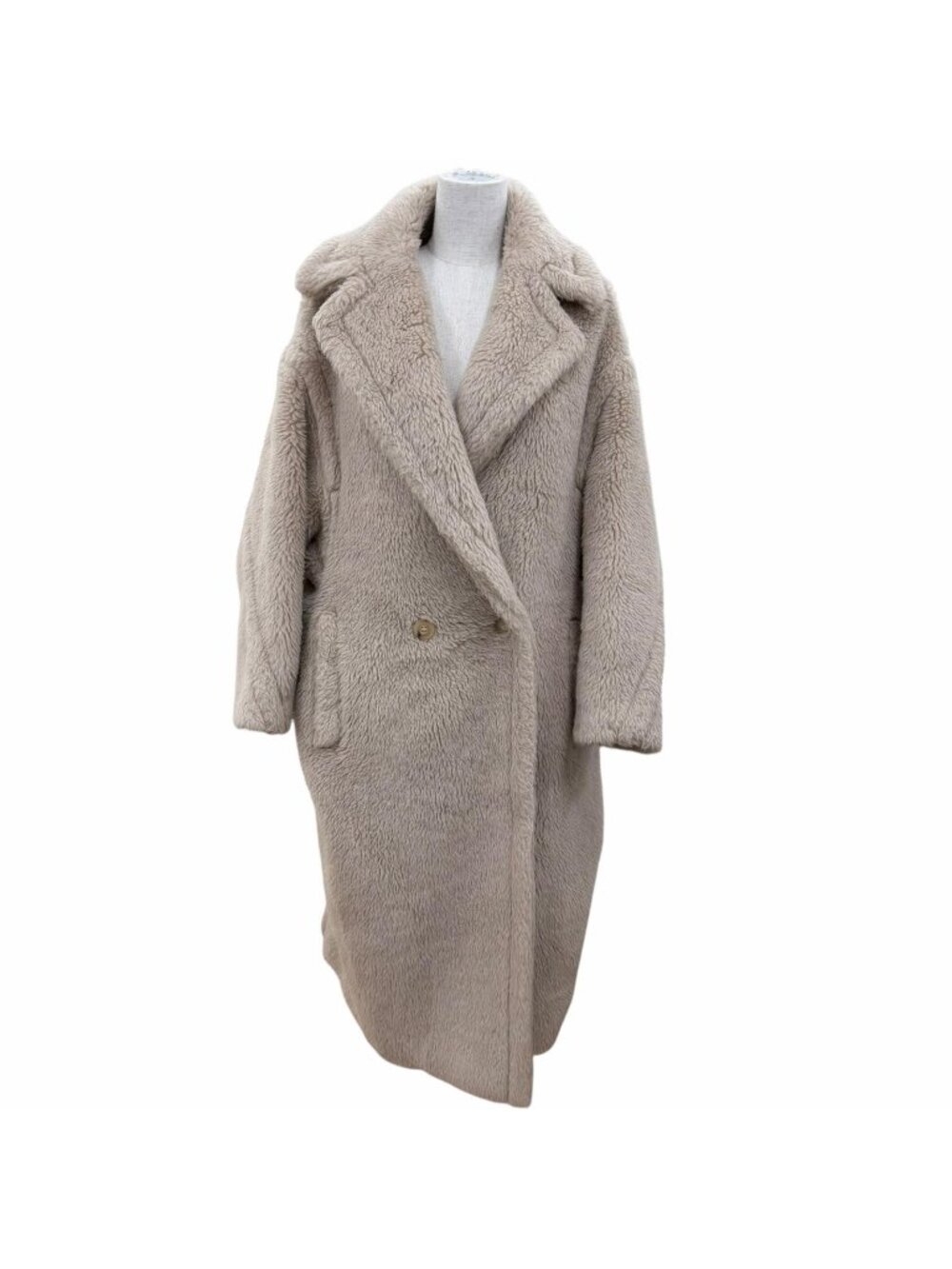 Max Mara Teddy Bear Alpaca Wool Silk Blend Long Length Coat Beige